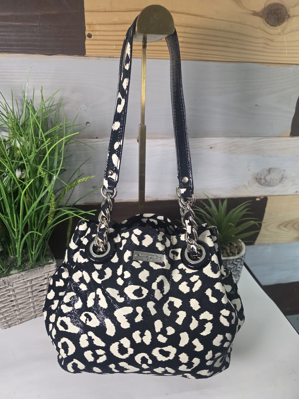 Kate Spade MaryAnne Black & White Leopard-Print Shoulder Bag